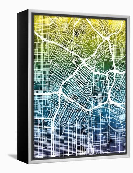 Los Angeles City Street Map-Michael Tompsett-Framed Stretched Canvas