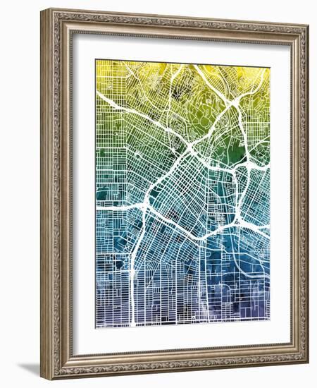 Los Angeles City Street Map-Michael Tompsett-Framed Art Print