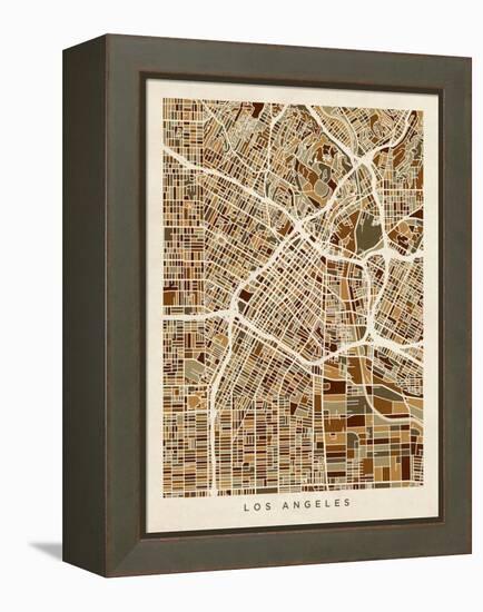 Los Angeles City Street Map-Michael Tompsett-Framed Stretched Canvas