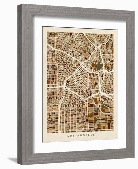 Los Angeles City Street Map-Michael Tompsett-Framed Art Print