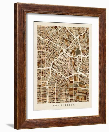 Los Angeles City Street Map-Michael Tompsett-Framed Art Print