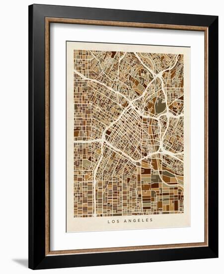 Los Angeles City Street Map-Michael Tompsett-Framed Art Print