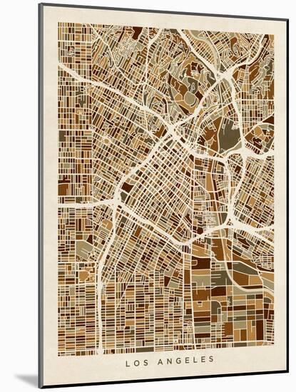 Los Angeles City Street Map-Michael Tompsett-Mounted Art Print