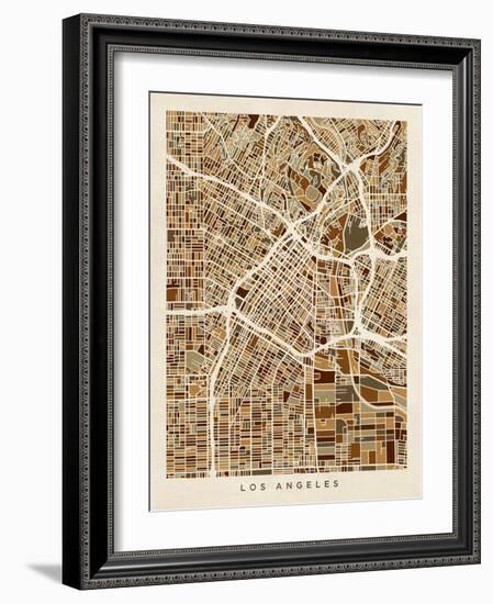 Los Angeles City Street Map-Michael Tompsett-Framed Art Print