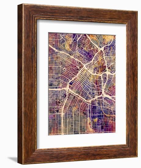 Los Angeles City Street Map-Michael Tompsett-Framed Premium Giclee Print