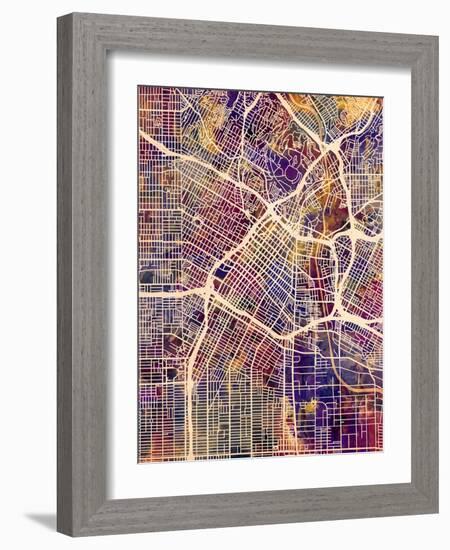 Los Angeles City Street Map-Michael Tompsett-Framed Art Print