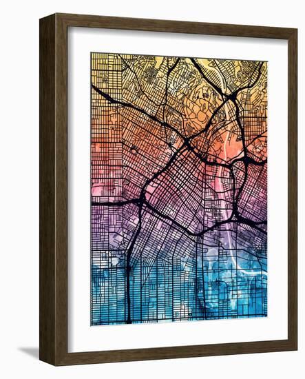 Los Angeles City Street Map-Michael Tompsett-Framed Art Print