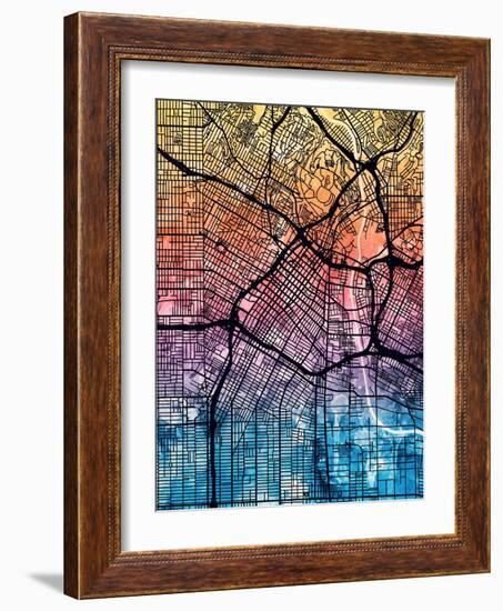 Los Angeles City Street Map-Michael Tompsett-Framed Art Print