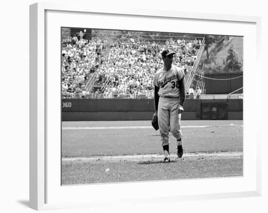 Los Angeles Dodgers Pitcher Sandy Koufax Taking the Field During Game Against the Milwaukee Braves-Robert W^ Kelley-Framed Premium Photographic Print