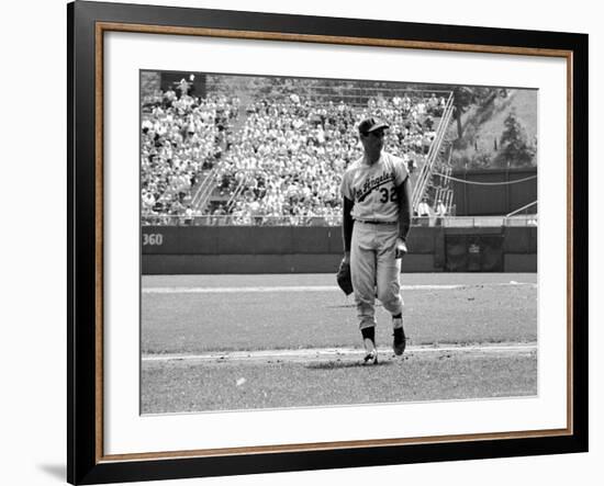 Los Angeles Dodgers Pitcher Sandy Koufax Taking the Field During Game Against the Milwaukee Braves-Robert W^ Kelley-Framed Premium Photographic Print