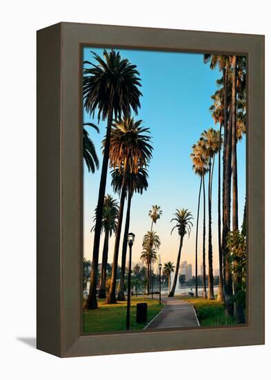 Los Angeles Downtown Park View with Palm Trees.-Songquan Deng-Framed Premier Image Canvas