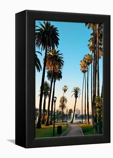 Los Angeles Downtown Park View with Palm Trees.-Songquan Deng-Framed Premier Image Canvas