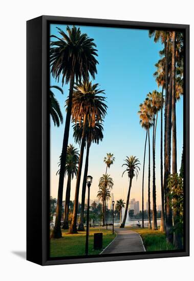 Los Angeles Downtown Park View with Palm Trees.-Songquan Deng-Framed Premier Image Canvas