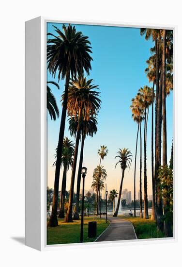 Los Angeles Downtown Park View with Palm Trees.-Songquan Deng-Framed Premier Image Canvas