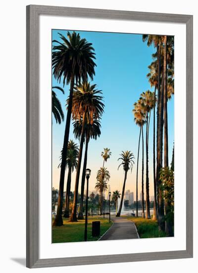 Los Angeles Downtown Park View with Palm Trees.-Songquan Deng-Framed Photographic Print