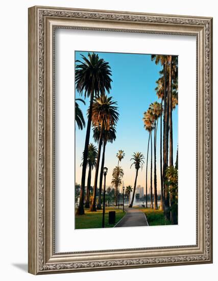 Los Angeles Downtown Park View with Palm Trees.-Songquan Deng-Framed Photographic Print