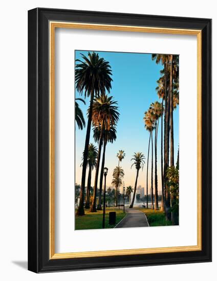 Los Angeles Downtown Park View with Palm Trees.-Songquan Deng-Framed Photographic Print