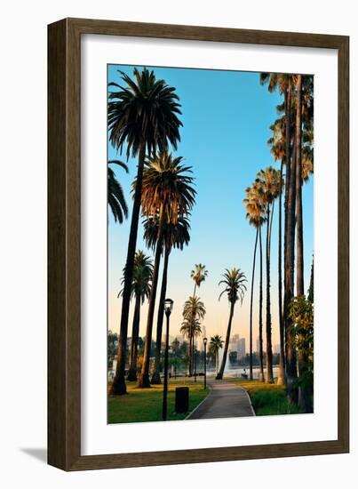 Los Angeles Downtown Park View with Palm Trees.-Songquan Deng-Framed Photographic Print