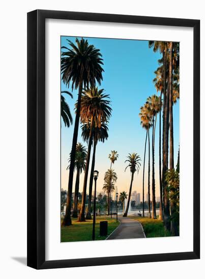 Los Angeles Downtown Park View with Palm Trees.-Songquan Deng-Framed Photographic Print