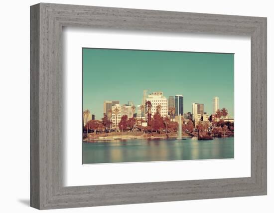 Los Angeles Downtown View from Park with Water Reflections.-Songquan Deng-Framed Photographic Print