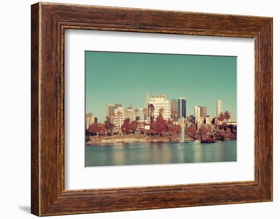 Los Angeles Downtown View from Park with Water Reflections.-Songquan Deng-Framed Photographic Print