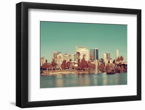 Los Angeles Downtown View from Park with Water Reflections.-Songquan Deng-Framed Photographic Print