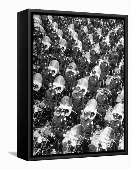 Los Angeles Has World's Biggest Motorcycle Police Force, Here Lining Up For Review-Loomis Dean-Framed Premier Image Canvas