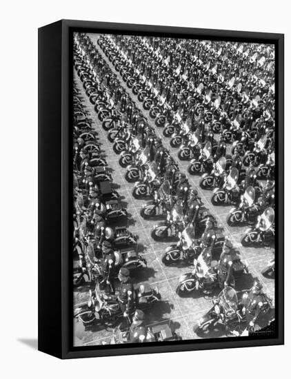 Los Angeles Has World's Biggest Motorcycle Police Force, Here Lining Up For Review-Loomis Dean-Framed Premier Image Canvas