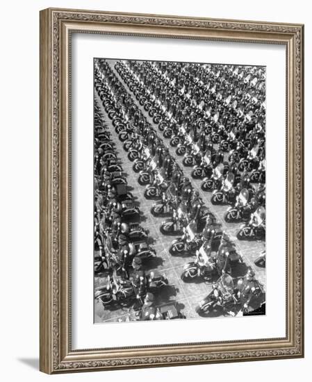 Los Angeles Has World's Biggest Motorcycle Police Force, Here Lining Up For Review-Loomis Dean-Framed Photographic Print