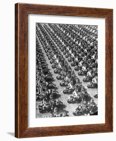 Los Angeles Has World's Biggest Motorcycle Police Force, Here Lining Up For Review-Loomis Dean-Framed Photographic Print