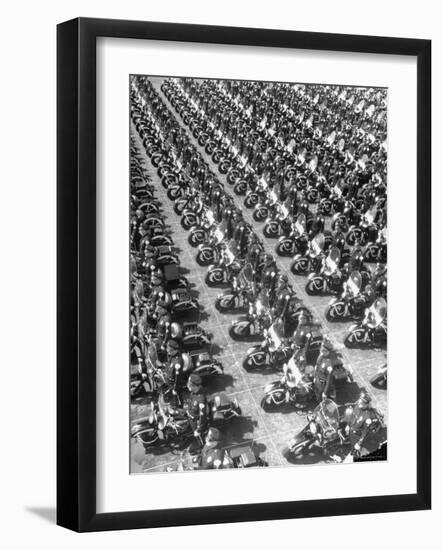 Los Angeles Has World's Biggest Motorcycle Police Force, Here Lining Up For Review-Loomis Dean-Framed Photographic Print