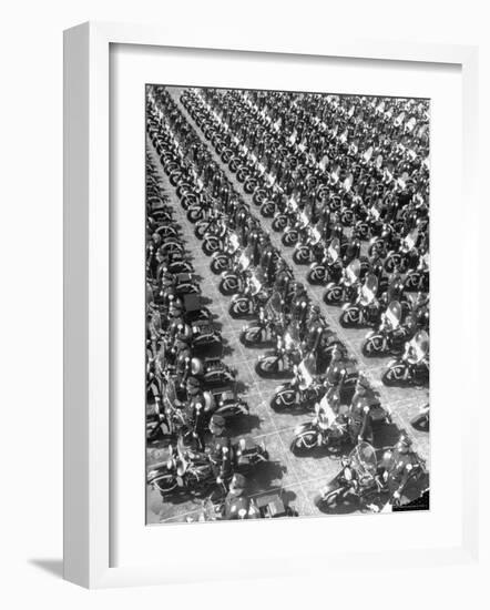 Los Angeles Has World's Biggest Motorcycle Police Force, Here Lining Up For Review-Loomis Dean-Framed Photographic Print