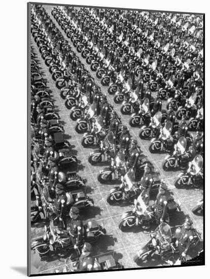 Los Angeles Has World's Biggest Motorcycle Police Force, Here Lining Up For Review-Loomis Dean-Mounted Photographic Print