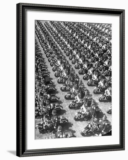 Los Angeles Has World's Biggest Motorcycle Police Force, Here Lining Up For Review-Loomis Dean-Framed Photographic Print