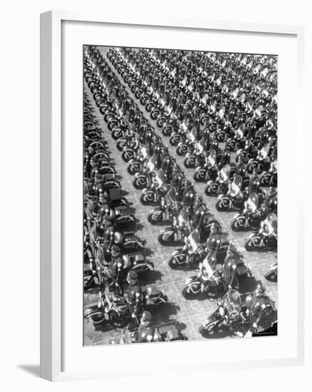 Los Angeles Has World's Biggest Motorcycle Police Force, Here Lining Up For Review-Loomis Dean-Framed Photographic Print