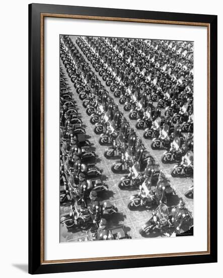 Los Angeles Has World's Biggest Motorcycle Police Force, Here Lining Up For Review-Loomis Dean-Framed Photographic Print