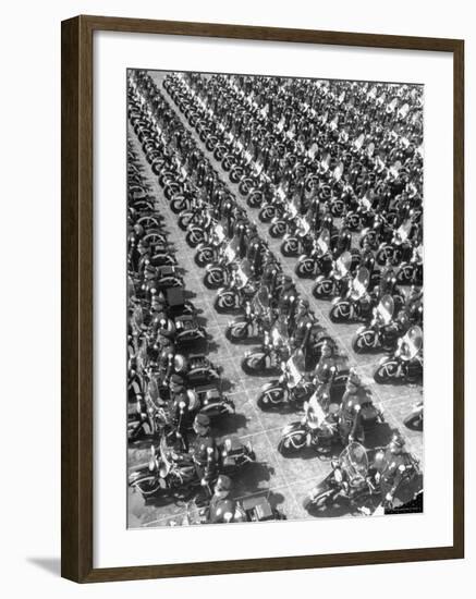 Los Angeles Has World's Biggest Motorcycle Police Force, Here Lining Up For Review-Loomis Dean-Framed Photographic Print