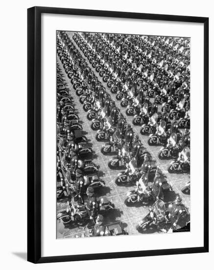 Los Angeles Has World's Biggest Motorcycle Police Force, Here Lining Up For Review-Loomis Dean-Framed Photographic Print