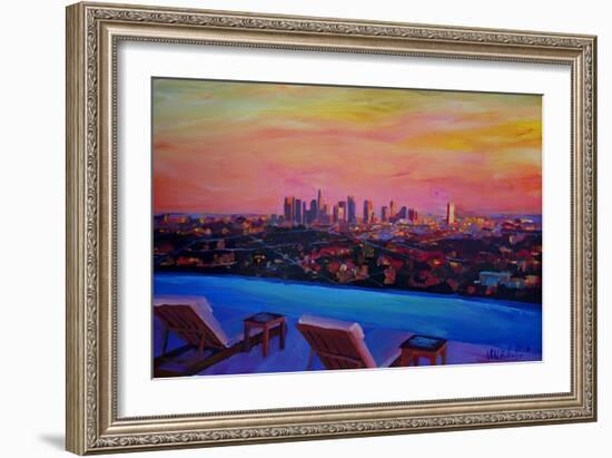 Los Angeles Infinity Skyline with Infinite View Pool-Markus Bleichner-Framed Art Print