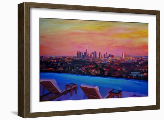 Los Angeles Infinity Skyline with Infinite View Pool-Markus Bleichner-Framed Art Print