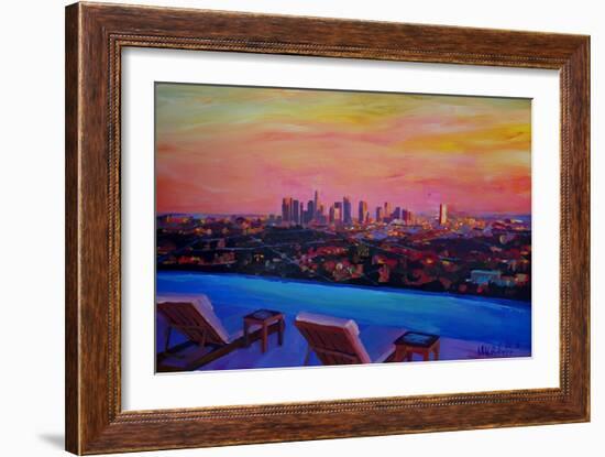 Los Angeles Infinity Skyline with Infinite View Pool-Markus Bleichner-Framed Art Print