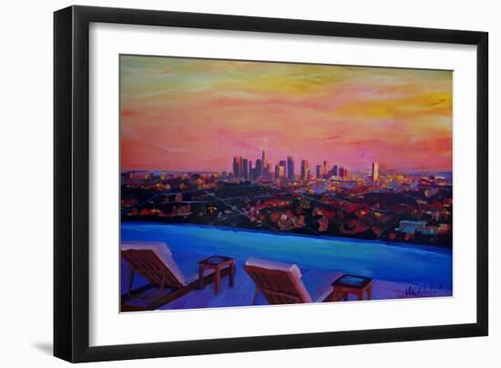 Los Angeles Infinity Skyline with Infinite View Pool-Markus Bleichner-Framed Art Print