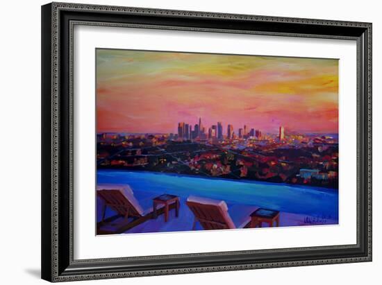 Los Angeles Infinity Skyline with Infinite View Pool-Markus Bleichner-Framed Art Print