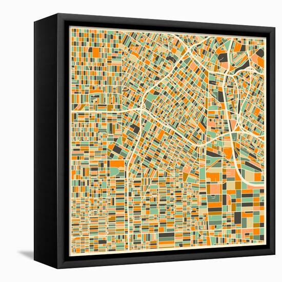 Los Angeles Map-Jazzberry Blue-Framed Stretched Canvas