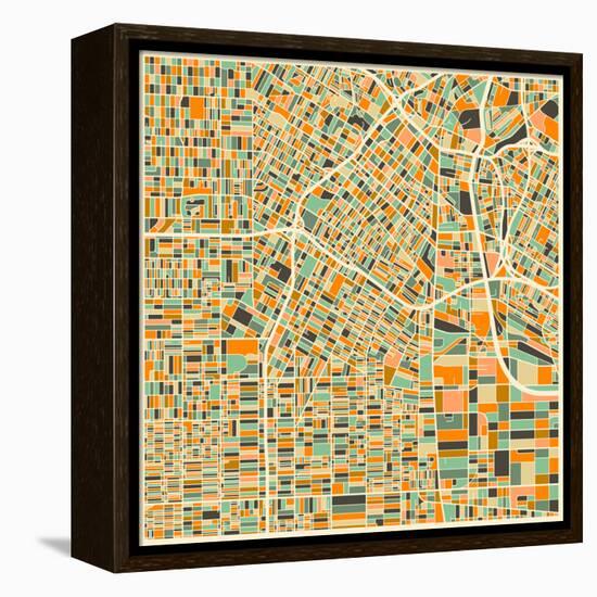 Los Angeles Map-Jazzberry Blue-Framed Stretched Canvas