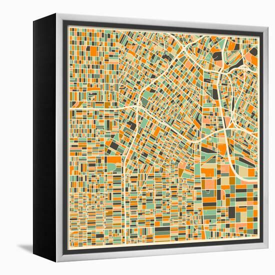 Los Angeles Map-Jazzberry Blue-Framed Stretched Canvas