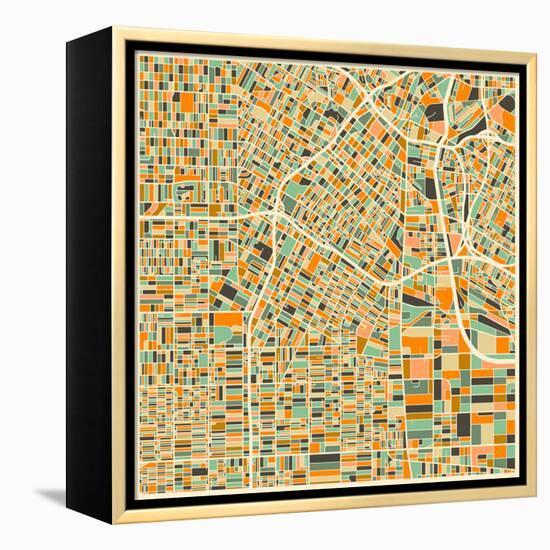 Los Angeles Map-Jazzberry Blue-Framed Stretched Canvas