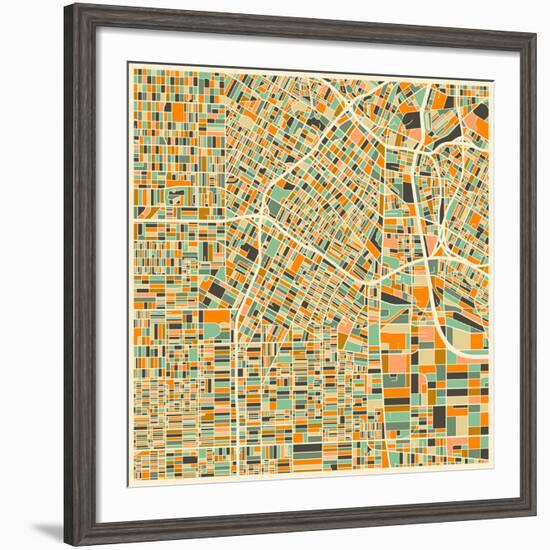 Los Angeles Map-Jazzberry Blue-Framed Art Print