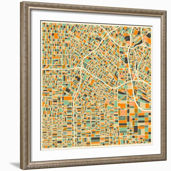 Los Angeles Map-Jazzberry Blue-Framed Art Print