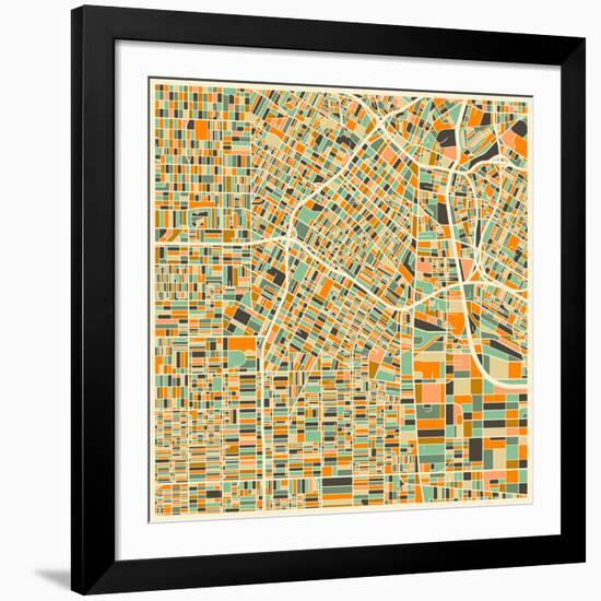 Los Angeles Map-Jazzberry Blue-Framed Art Print